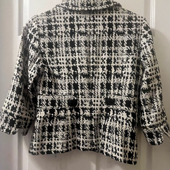White House Black Market black + white Tweed hip length blazer, XS, EUC - Picture 3 of 4